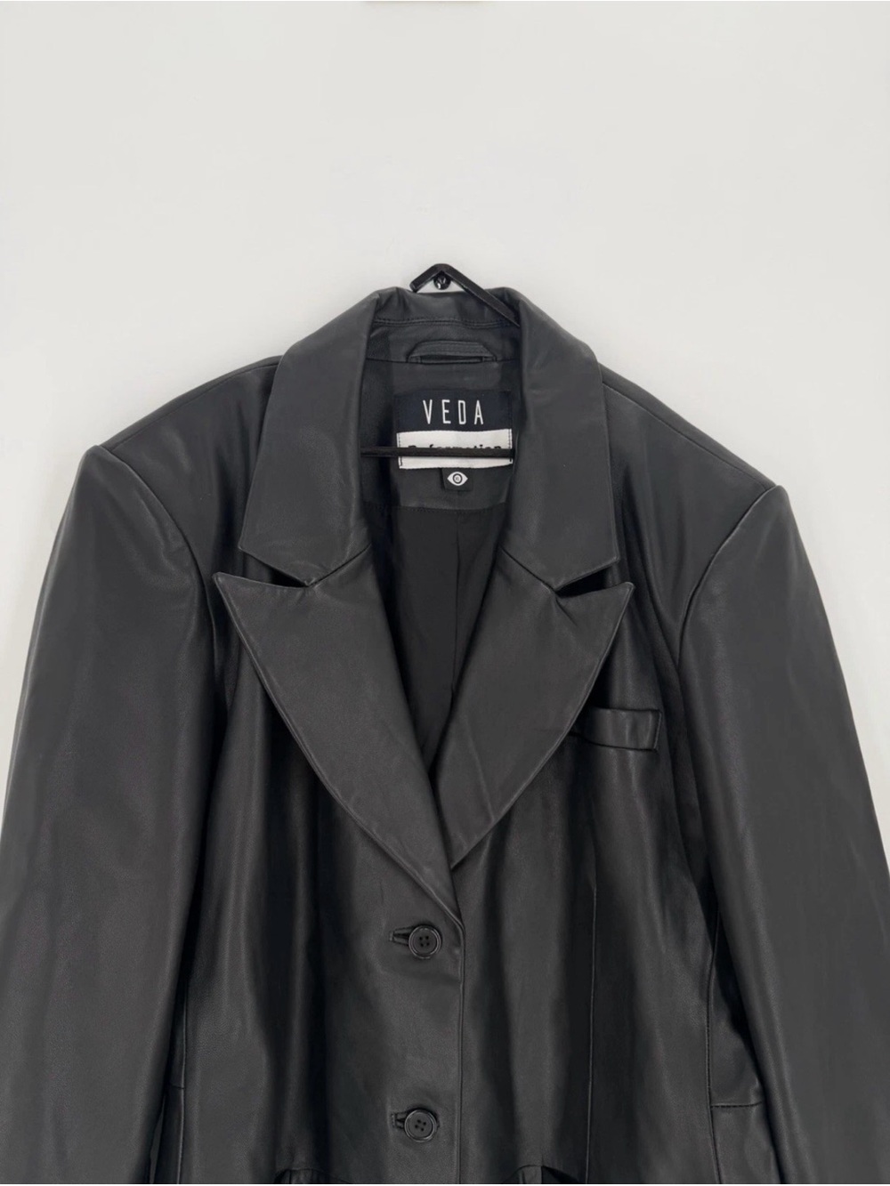 Reformation x Veda Hal Fitted Lambskin Leather Black Blazer Jacket